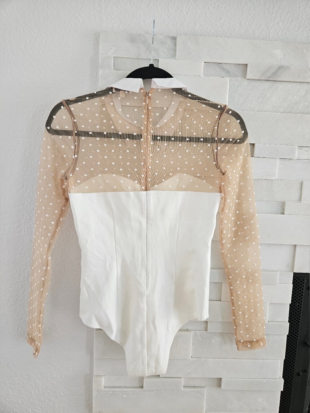 Fleur Du Mal Collared Bodysuit with Dotted Tulle Size Xs  $348 - Picture 11 of 12
